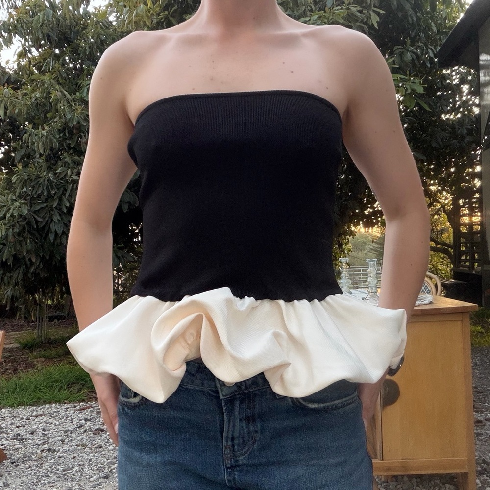 Endless Rose Black Strapless Tube Top with Cream Peplum